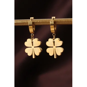 316L Çelik Gold Renk Yonca Küpe