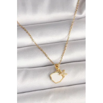 316L Çelik Gold Renk Zincir Sallantı Beyaz Mineli Deniz Kabuğu Zirkon Taşlı Deniz Yıldızı Figür Kadın Kolye
