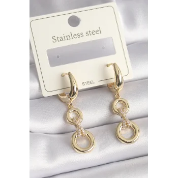 316L Çelik Gold Renk Zirkon Taş Detaylı Sallantı Model Kadın Küpe