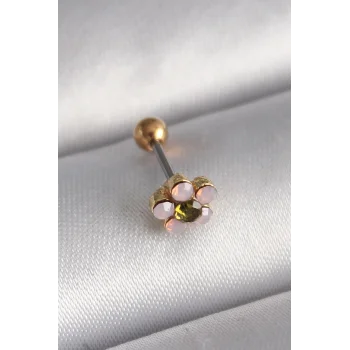 316L Çelik Gold Renk Zirkon Taşlı Çiçek Tragus Piercing