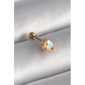 316L Çelik Gold Renk Zirkon Taşlı Kalp Tragus Piercing