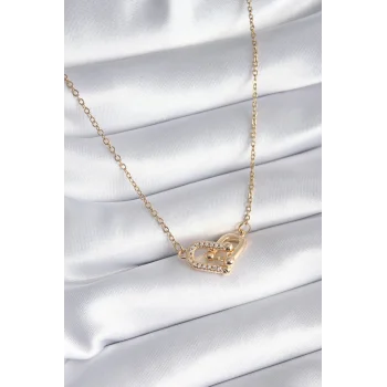 316L Çelik Gold Renk Zirkon Taşlı Model Kadın Kolye