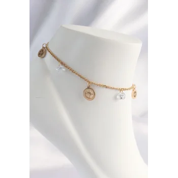 316L Çelik Gold Renk Zirkon Taşlı Yıldızlı Halhal