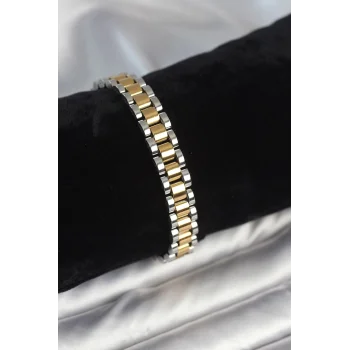 316L Çelik Gold ve Gümüş Renk 9 mm Kalınlık Erkek Bileklik