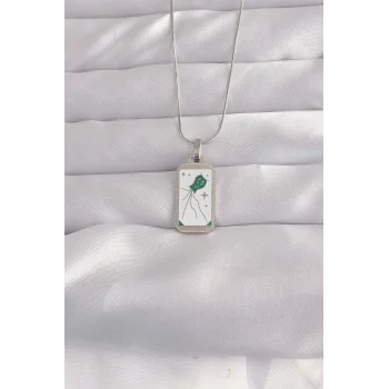 316L Çelik Gümüş Renk Beyaz Mineli Tarot Kolye