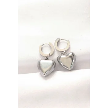 316L Çelik Gümüş Renk Bombeli Kalp Tasarımlı Küpe