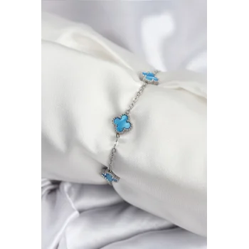 316L Çelik Gümüş Renk Buz Mavisi Baby Boy Yonca Kadın Bileklik