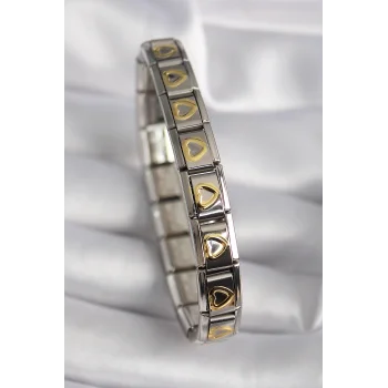 316L Çelik Gümüş Renk Gold Kalp İşleme Nomination Model Kadın Bileklik