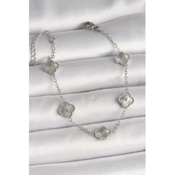 316L Çelik Gümüş Renk İşlemeli Baby Boy Yonca Model Kadın Bileklik