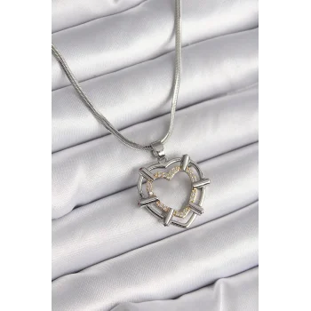 316L Çelik Gümüş Renk İtalyan Zincir Mix Renk Zirkon Taş Detay Kalp Model Kadın Kolye