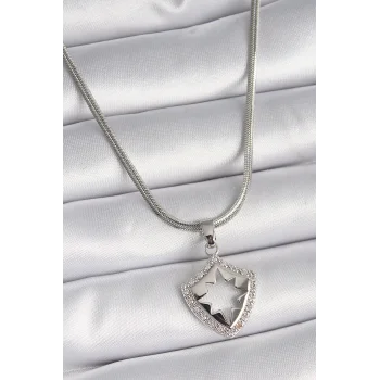 316L Çelik Gümüş Renk İtalyan Zincir Zirkon Taşlı Kutup Yıldızı İşleme Model Kadın Kolye
