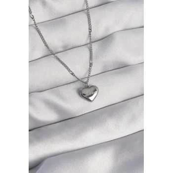 316L Çelik Gümüş Renk Kalp Model Love Kolye