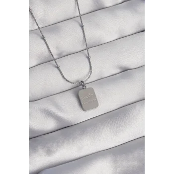 316L Çelik Gümüş Renk Kare Charm Model Kolye