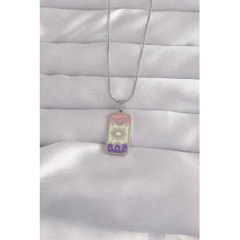 316L Çelik Gümüş Renk Karışık Mineli Ay Figür Tarot Kolye