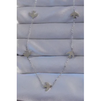 316L Çelik Gümüş Renk Kuş Model Kolye