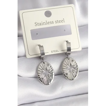 316L Çelik Gümüş Renk Kutup Yıldızı İşleme Kadın Küpe