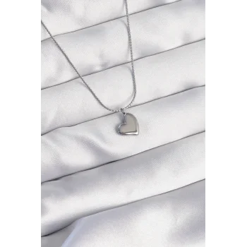 316L Çelik Gümüş Renk Minimal Kalp Tasarımlı Kolye