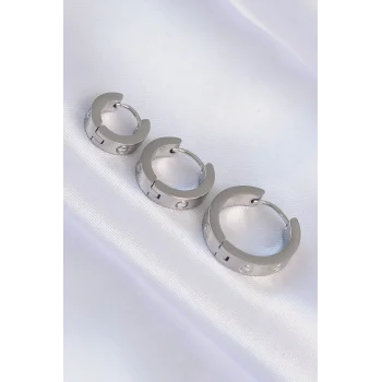 316L Çelik Gümüş Renk Model 3lü Halka Küpe