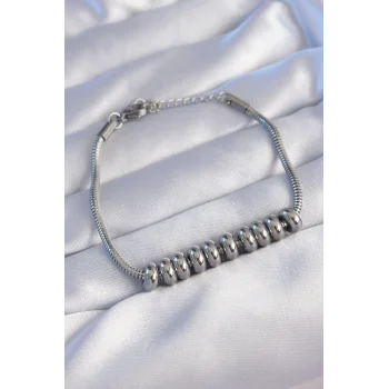 316L Çelik Gümüş Renk Oval Figürlü Bileklik