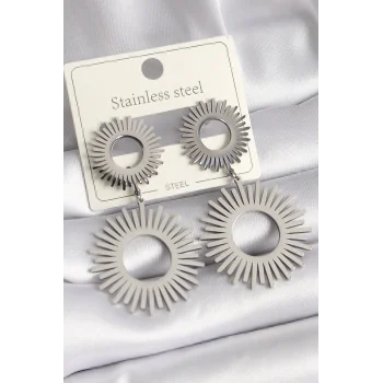 316L Çelik Gümüş Renk Sallantı Güneş Model Kadın Küpe