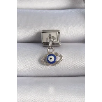 316L Çelik Gümüş Renk Sallantılı Göz Figür Nazar Boncuk Detay Nomination Charm