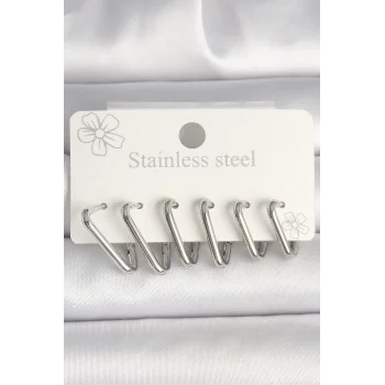 316L Çelik Gümüş Renk Üçgen Model Kadın Küpe Seti