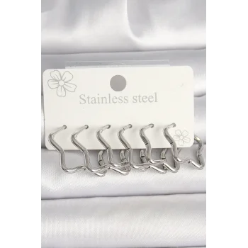 316L Çelik Gümüş Renk Yıldız Model Kadın Küpe Seti