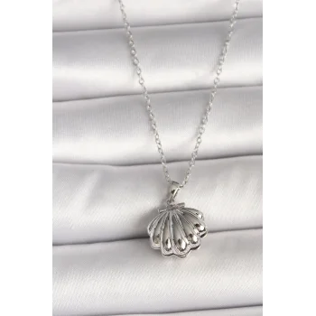 316L Çelik Gümüş Renk Zincir Açılır İncili Midye Model Kadın Kolye