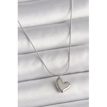 316L Çelik Gümüş Renk Zincir Kalp Figür Kadın Kolye