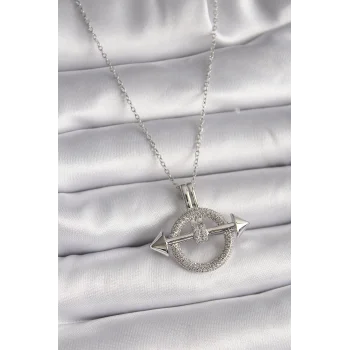 316L Çelik Gümüş Renk Zincir Zirkon Taşlı Halka Model Kadın Kolye