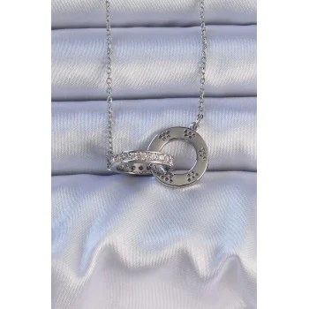 316L Çelik Gümüş Renk Zirkon Taşlı Kolye