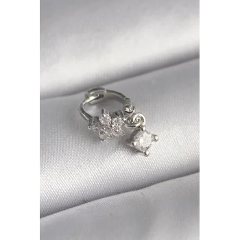 316L Çelik Gümüş Renk Zirkon Taşlı Çiçek Model Sallantı Detay Tragus Piercing