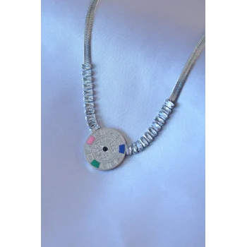 316L Çelik Gümüş Renk Zirkon Taşlı İtalyan Zincir Burç İşeleme Madalyon Model Kadın Kolye