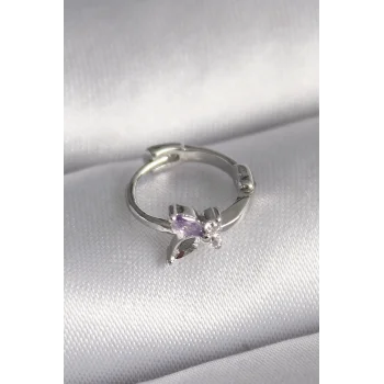 316L Çelik Gümüş Renk Zirkon Taşlı Kelebek Model Tragus Piercing