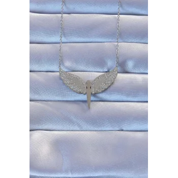 316L Çelik Gümüş Renk Zirkon Taşlı Mikail Kolye