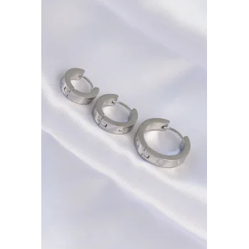 316L Çelik Gümüş Renk Zirkon Taşlı Model 3lü Halka Küpe