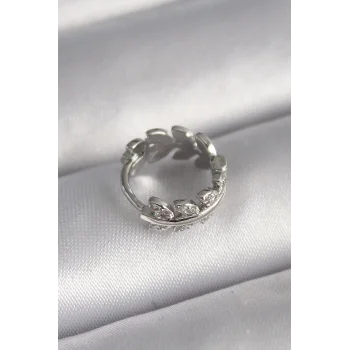 316L Çelik Gümüş Renk Zirkon Taşlı Yaprak Model Tragus Piercing