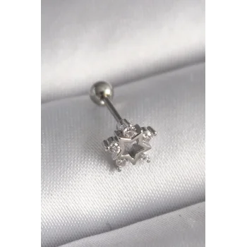 316L Çelik Gümüş Renk Zirkon Taşlı Yıldız Model Tragus Piercing