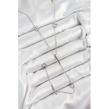 316L Çelik Kelebek Figürlü Y Model Gümüş Renk Kadın Kolye