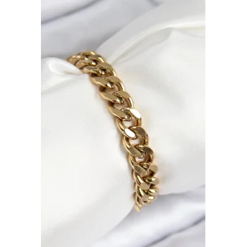 316L Çelik Klasik Kalın Zincir Model Gold Renk Kadın Bileklik