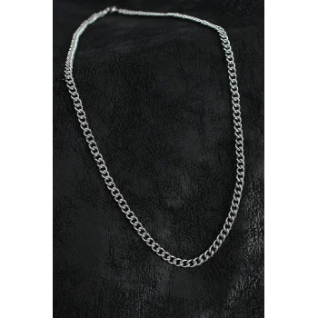 316L Çelik Klasik Oval Zincir Model Gümüş Renk Erkek Kolye