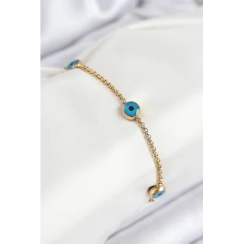 316L Çelik Nazar Boncuğu Model Gold Renk Kadın Bileklik