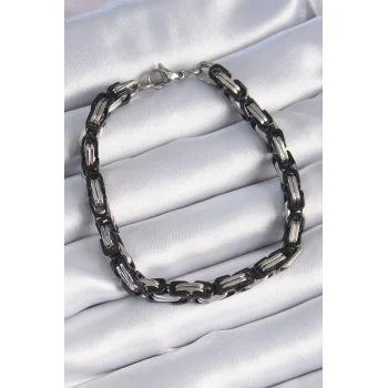 316L Çelik Siyah Gümüş Renk Kral Zincir Model Erkek Bileklik