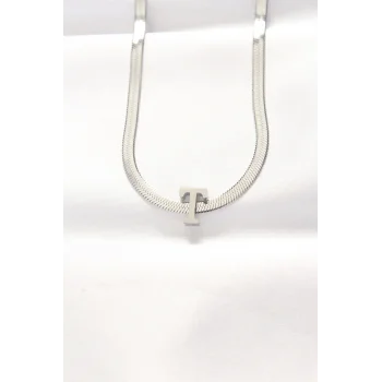 316L Çelik T Harfli Silver Renk İtalyan Zincirli Kolye