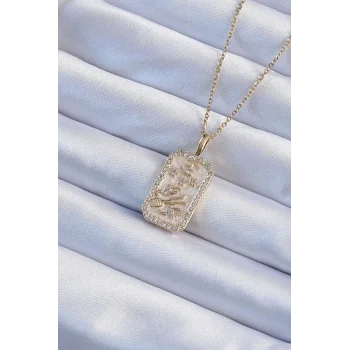 316L Çelik Zincir Altın Renk Zirkon Taşlı Çerçeveli Tarot Kolye