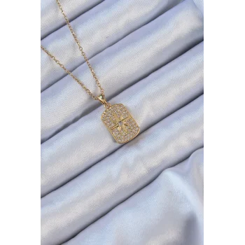 316L Çelik Zincir Altın Renk Zirkon Taşlı Kutup Yıldızlı Vintage Kolye