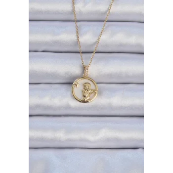 316L Çelik Zincir Altın Renk Zirkon Taşlı Mineli Melek Kolye