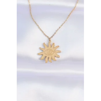 316L Çelik Zincir Gold Renk Göz Güneşi Tasarımlı Kolye