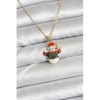 316L Çelik Zincir Gold Renk Kardan Adam Figürlü Yılbaşı Temalı Kadın Kolye