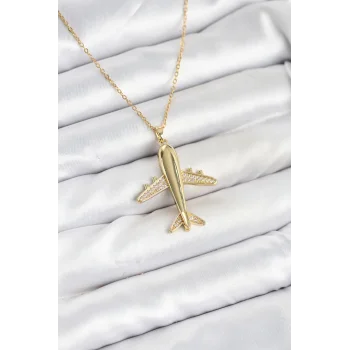 316L Çelik Zincir Gold Renk Uçak Model Kadın Kolye
